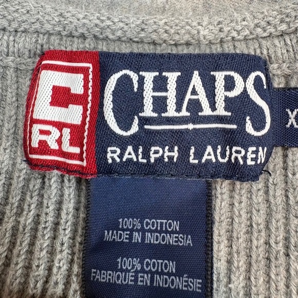 Chaps Ralph Lauren Sweater Men's XL Gray Ribbed Knit Crew Neck Stripe Preppy - Picture 10 of 13